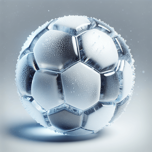 pelota de futbol hecha de hielo.
Single Game Texture.  In-Game asset.  2d.  Blank background.  High contrast.  No shadows