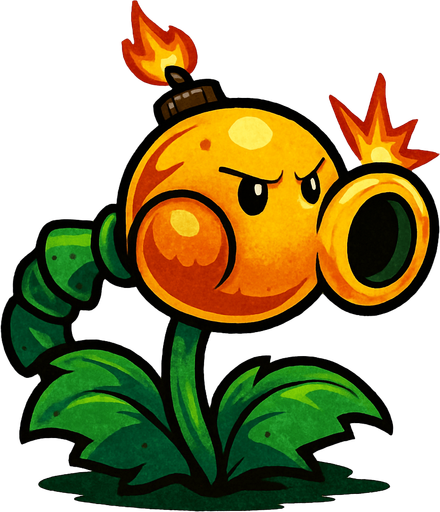 explosivepeashooter de plantas vs zombie fusion.
In-Game asset.  2d.  High contrast