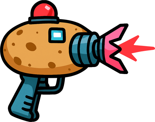 potato laser gun.
In-Game asset.  2d.  High contrast.  No shadows