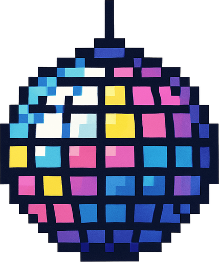 disco ball pixel art 2d.
In-Game asset.  2d.  High contrast.  No shadows