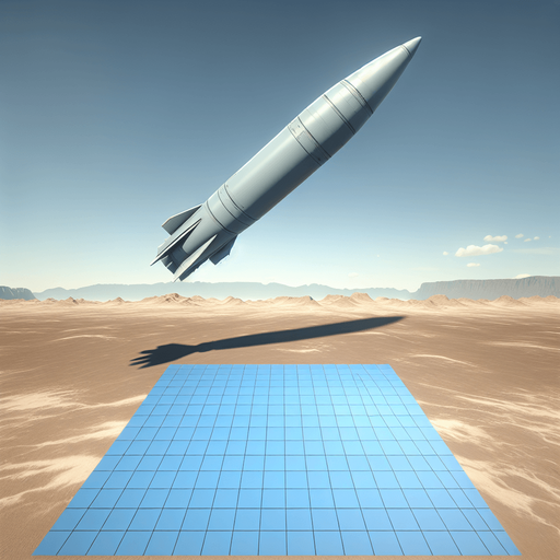 missile that come from air and land in ground.
Single Game Texture. In-Game asset. 2d. Blank background. High contrast. No shadows.