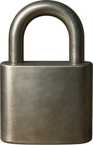 a closed metalic padlock. No visible key hole.