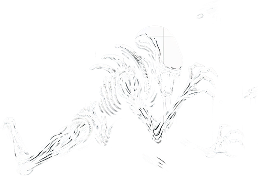 Draw a scary and grotesque alien, similar to the ones from the movie Alien, attacking a spaceship positioned at the bottom of the screen..
Single Game Texture. In-Game asset. 2d. Blank background. High contrast. No shadows.