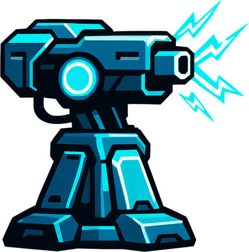 Torreta futurista electrica.
In-Game asset.  2d.  High contrast.  No shadows