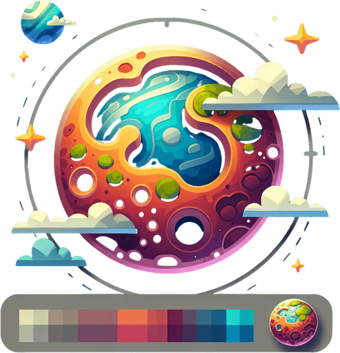 round house planet, cartoon Single Game Texture. In-Game asset. 2d. Blank background. High contrast. No shadows. Single Game Texture. In-Game asset. 2d. Blank background. High contrast. No shadows.