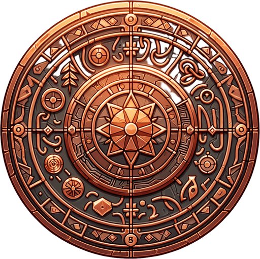 moneda de cobre.
Single Game Texture.  In-Game asset.  2d.  Blank background.  High contrast.  No shadows