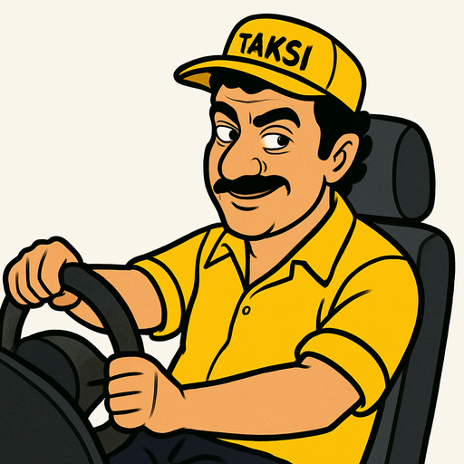 akasya durağından Sinan taxi sürüyor. image of a driver Sinan, depicted in a 3/4 view. The driver should be leaning back casually and look right, , with one hand on the wheel as if driving. Single Game Texture. In-Game asset. 2d. Blank background. High contrast. No shadows. It should look like sinan in akasya duragı and looks mischef.
In-Game asset.  2d.  High contrast.  No shadows