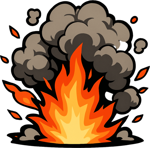 patlama efekti alev duman.
In-Game asset.  2d.  High contrast.  No shadows