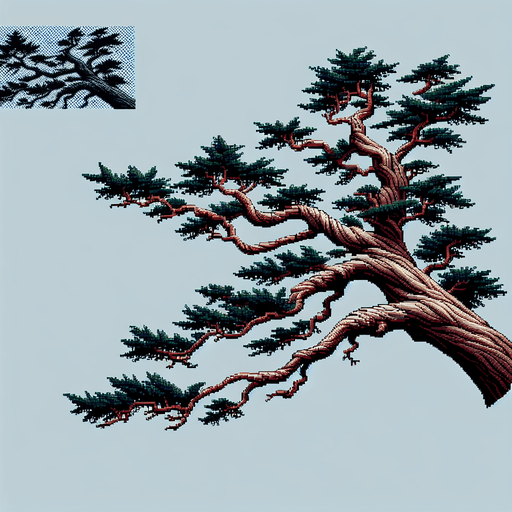 pixelart. A redwood tree branch ..
Single Game Texture. In-Game asset. 2d. Blank background. High contrast. No shadows.
