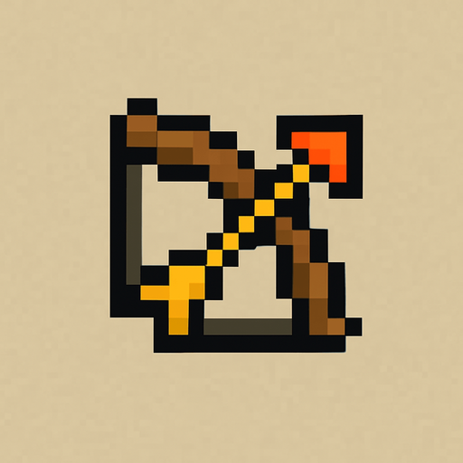 4x4pixel bow and arrow.
In-Game asset.  2d.  High contrast.  No shadows. Black outline