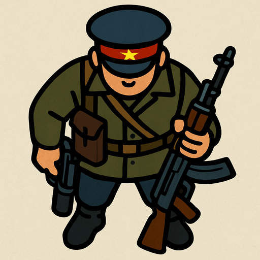 A Soviet policeman, heavily armed..
In-Game asset.  2d.  High contrast.  No shadows. Top down view