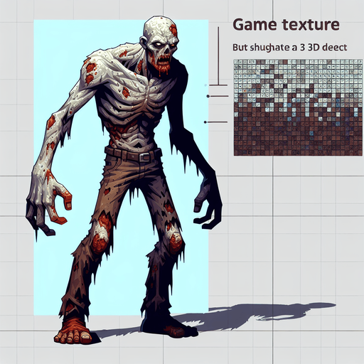 Big zombie.
Single Game Texture.  In-Game asset.  2d.  Blank background.  High contrast.  No shadows. 3d
