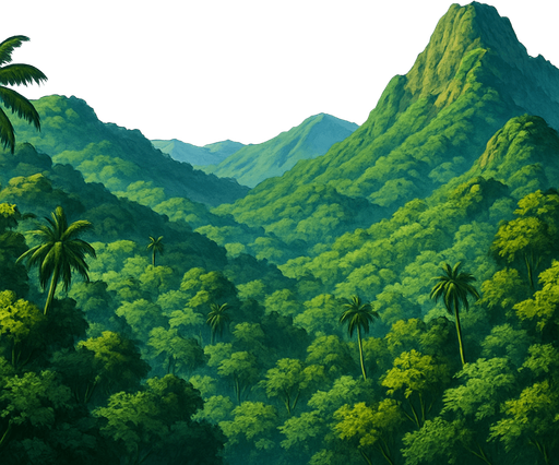 panorame wied gambar hutan tropis pegunungan dan langit biru cerah gaya anime vinland saga