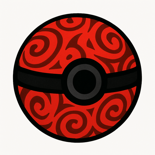 PATTERNED RED BALL WITH BLACK COVER AROUND.
In-Game asset.  2d.  High contrast.  No shadows