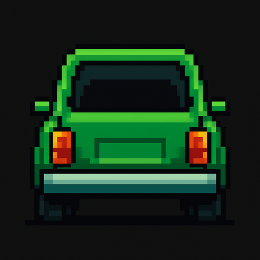 yeşil arkası dönük bir pixel araba ekle.
In-Game asset.  2d.  High contrast.  No shadows