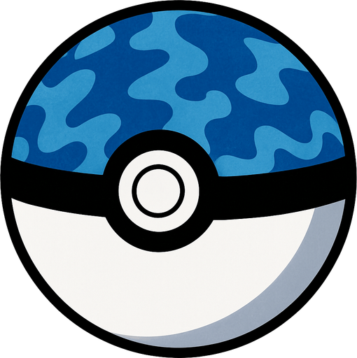 PATTERNED BLUE
POKEMON WITH BLACK COVER AROUND THE BALL.
In-Game asset.  2d.  High contrast.  No shadows