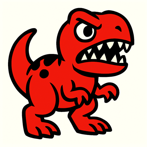 sevimli bir dinazor olsun ancak açık kırmızı ve dişleri olan azcık da kızgın olsun.
High contrast.  No shadows