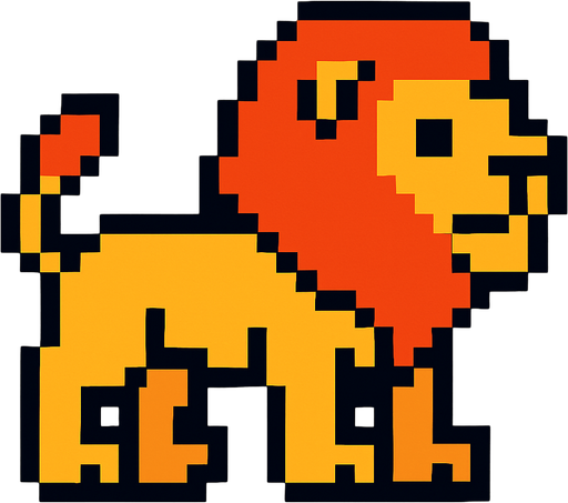 Lion 8 bit.
In-Game asset.  2d.  High contrast.  No shadows