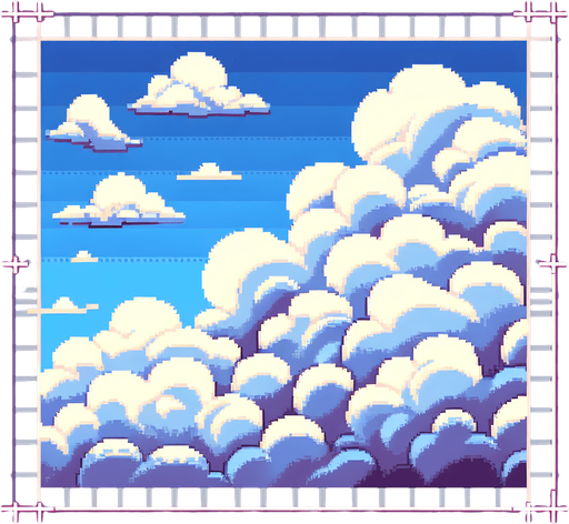 a pixel clouds background.
Single Game Texture.  In-Game asset.  2d.  Blank background.  High contrast.  No shadows