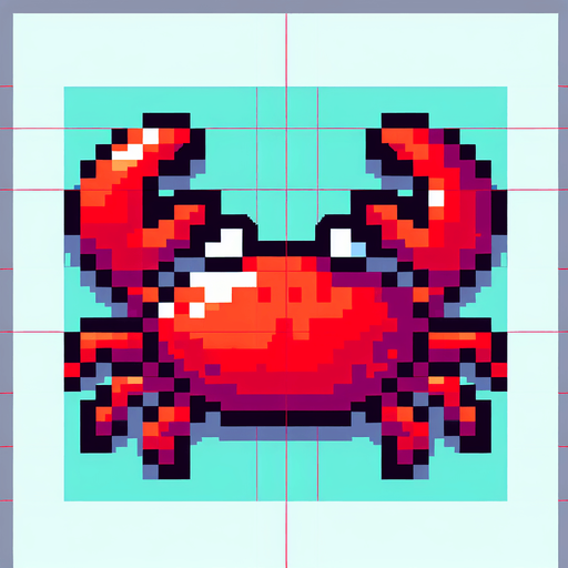 15 bit image red crab.
Single Game Texture.  In-Game asset.  2d.  Blank background.  High contrast.  No shadows
