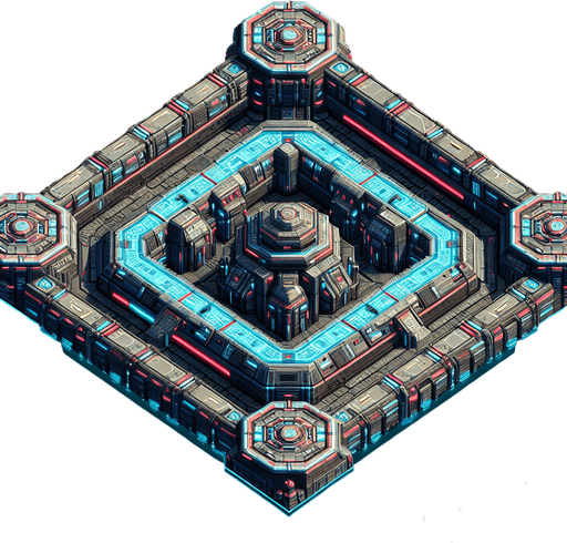 top down defend scifi strong hold.
Single Game Texture.  In-Game asset.  2d.  Blank background.  High contrast.  No shadows