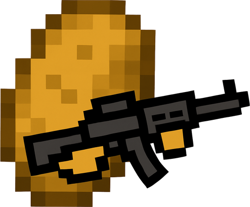 Use png Image of a potato from game mincraft.And make the potato hold an animated gun
In-Game asset.  2d.  High contrast.  No shadows
