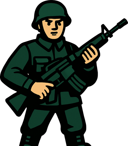 Let's change the color of soldier uniform darker and add rifle in his hand.
In-Game asset.  2d.  High contrast.  No shadows