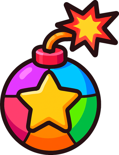 Renkli süper bomba.
In-Game asset.  2d.  High contrast.  No shadows