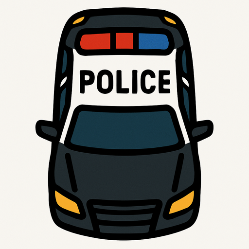 police car top view.
In-Game asset.  2d.  High contrast.  No shadows