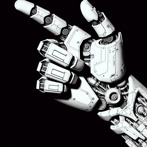 a  futuristic white robot arm. horizontal direction. the index finger pointing to the left. Single Game Texture. No background. High contrast. No shadows.