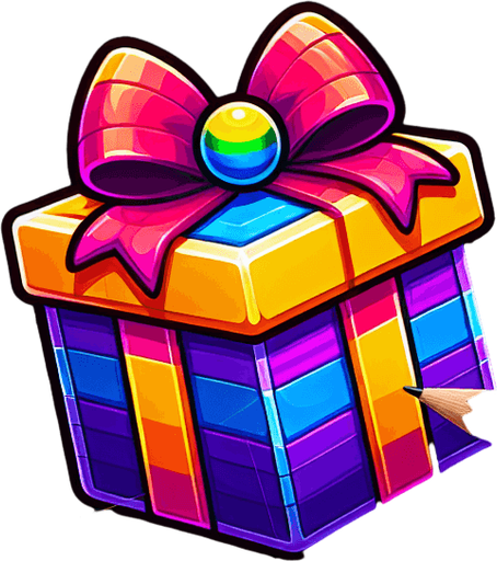 gift wrapped box, vivid colours. with bow on top Single Game Texture. In-Game asset. 2d. Blank background. High contrast. No shadows. Single Game Texture. In-Game asset. 2d. Blank background. High contrast. No shadows.