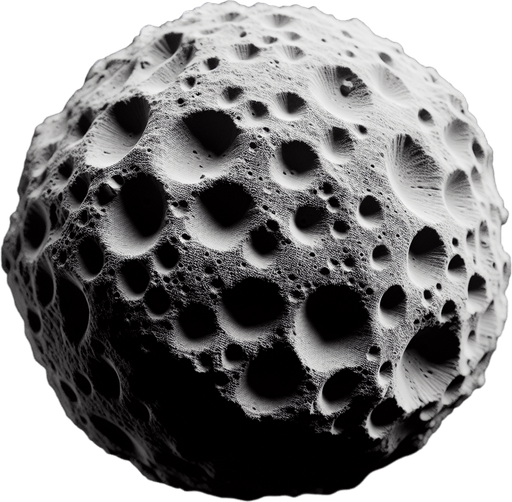 a single asteriod texture.
Single Game Texture.  In-Game asset.  2d.  Blank background.  High contrast.  No shadows