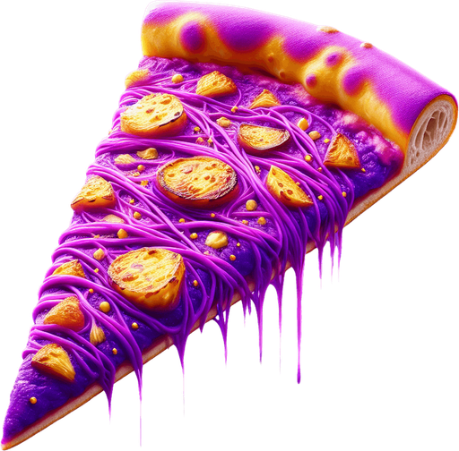 a slice of pizza on a transparent background, predominantly purple.
Slice of pizza
