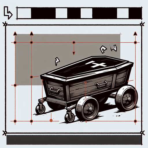 tekerlekli animasyon bir tabut ve dikey pozisyonda.
Single Game Texture. In-Game asset. 2d. Blank background. High contrast. No shadows.