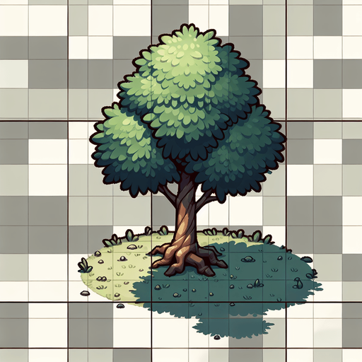 Tree.
Single Game Texture.  In-Game asset.  2d.  Blank background.  High contrast.  No shadows