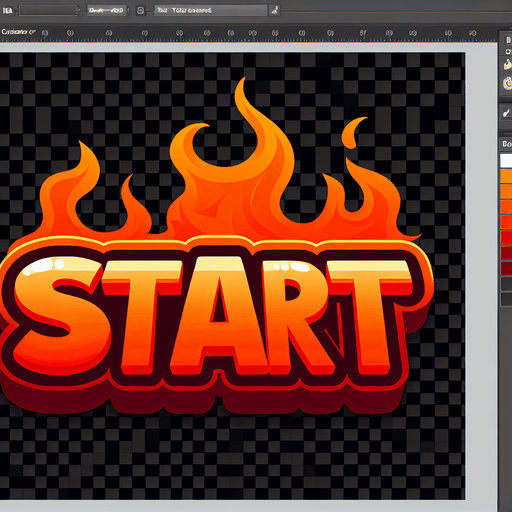 An SVG of the word “Start” written in fire. Cartoon..
Single Game Texture.  In-Game asset.  2d.  Blank background.  High contrast.  No shadows