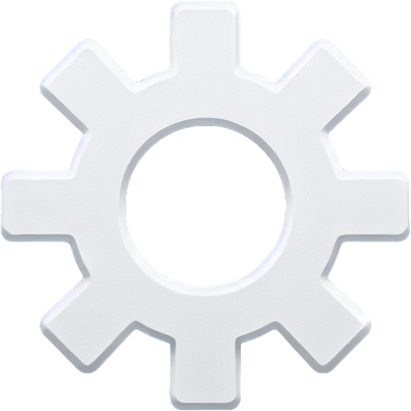plain white basic gear icon. black background