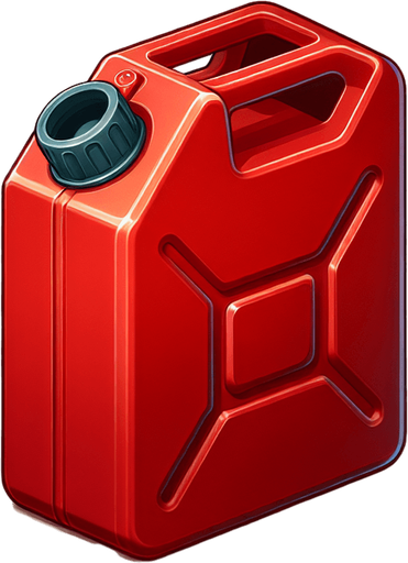 Garrafón de gasolina rojo.
Single Game Texture.  In-Game asset.  2d.  Blank background.  High contrast.  No shadows