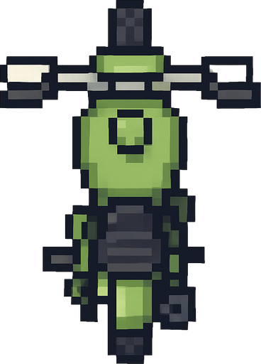 Draw 2d pixel motorciycle top view light green..
In-Game asset.  2d.  High contrast.  No shadows