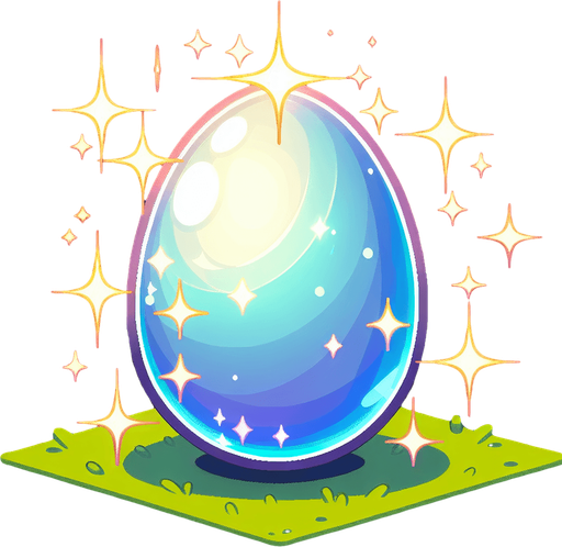 partıltılı yumurta.
Single Game Texture.  In-Game asset.  2d.  Blank background.  High contrast.  No shadows