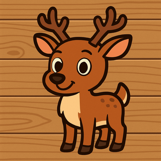 Cartoon deer with plane wooden background.
In-Game asset.  2d.  High contrast.  No shadows