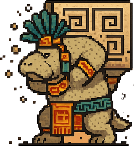 Generame un guerrero azteca con patrones, estilo pixelar, además será un animal manati con efectos de tierra, cargando un enrome muro. gigante.
In-Game asset.  2d.  High contrast.  No shadows