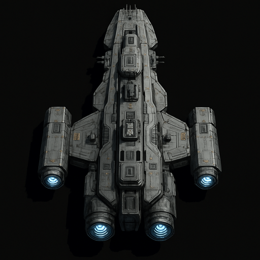 Uzay temalı Savaş Gemisi, gerçekçi, yazısız üstten görünüm. 
In-Game asset.  High contrast.  No shadows