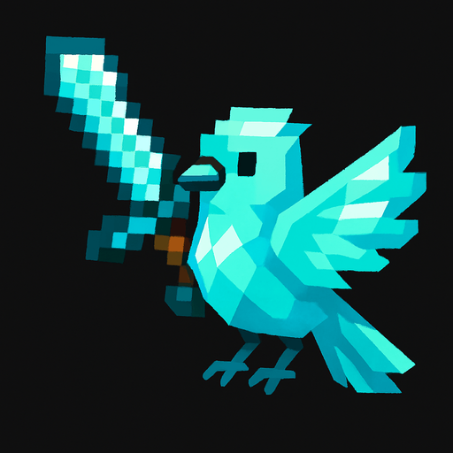 oyunlardaki elmas kılıç taşıyan elmas kuş.
In-Game asset.  2d.  High contrast.  No shadows