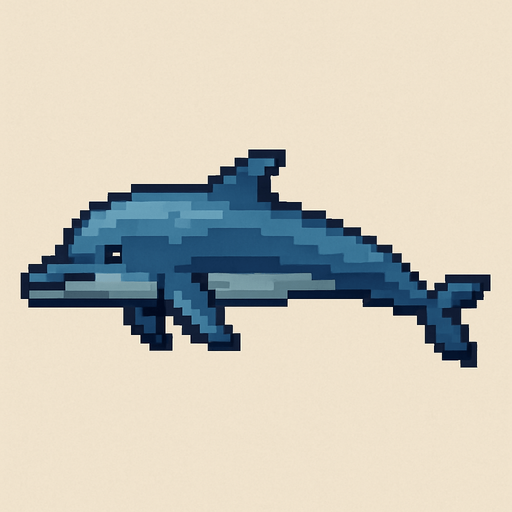 Realistic pixel horizontal dolphin.
In-Game asset.  2d.  High contrast.  No shadows