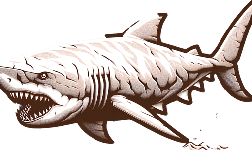 Megalodon shark.
Single Game Texture.  In-Game asset.  2d.  Blank background.  High contrast.  No shadows
