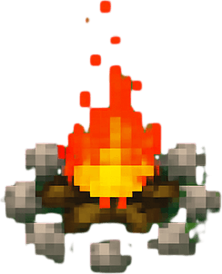 Kamp ateşi ve etrafındaki taşlar daha küçük olsun ve harita daha büyük olsun(daha da yukarıdan bakıyormuş gibi)