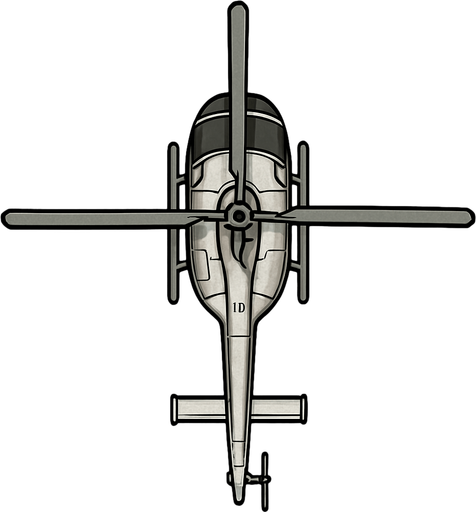Helicopter image from upsite for 2d rpg game, color of helicopter is silver.
In-Game asset.  2d.  High contrast.  No shadows