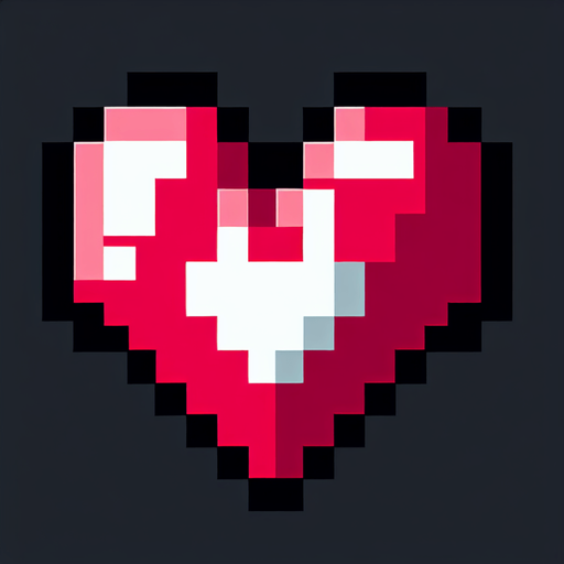 8-bit heart. in game asset. Single Game Texture. In-Game asset. 2d. Blank background. High contrast. No shadows.