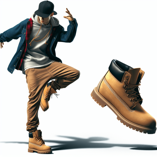 A Krump Dancer wearing a snapback and Timberlands shoes Single Game Texture. In-Game asset. 2d. Blank background. High contrast. No shadows.